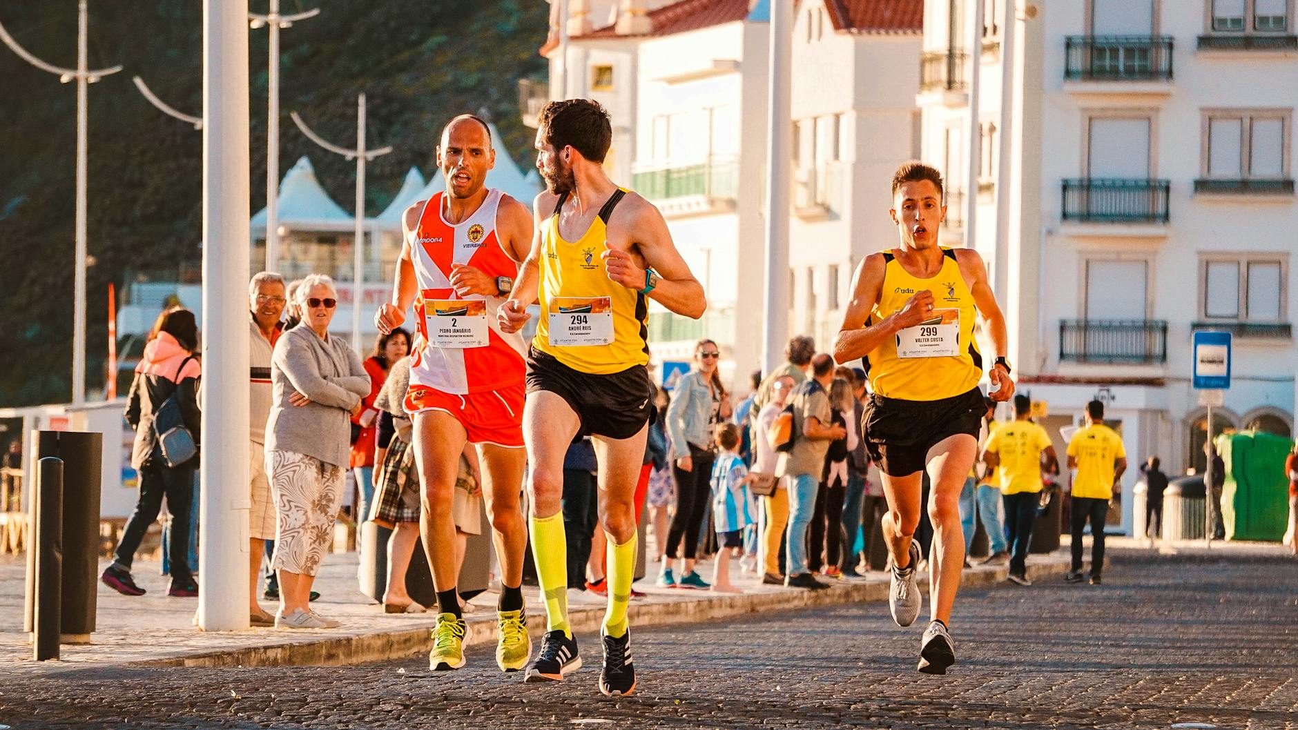 Runners participate in a city marathon during a sunny day, showcasing athleticism and determination. - beginner running schedule