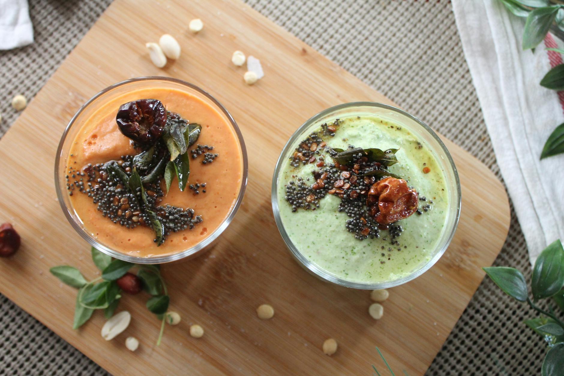Top view of vibrant smoothies with chia seeds, perfect for healthy lifestyle promotions. - detox smoothies