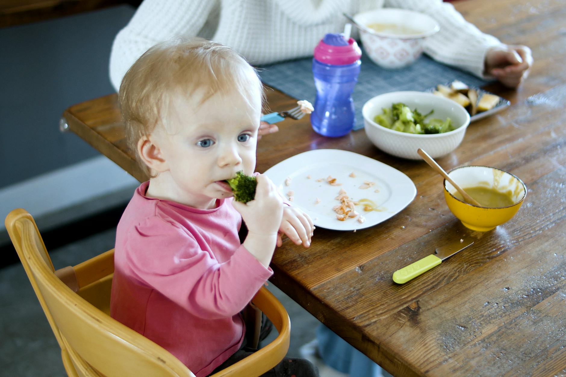 Adorable child enjoying a healthy meal with vegetables indoors in a cozy home setting. - healthy kid meals