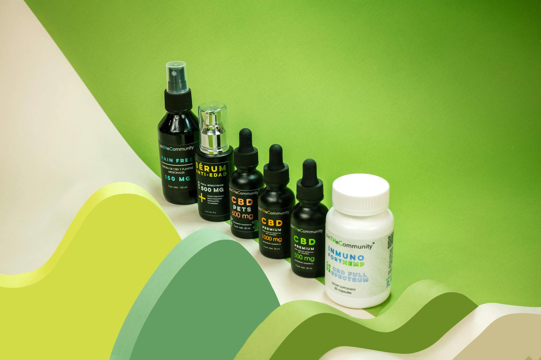CBD oils and skincare products arranged against a vibrant green backdrop, highlighting clean beauty. - natural health products