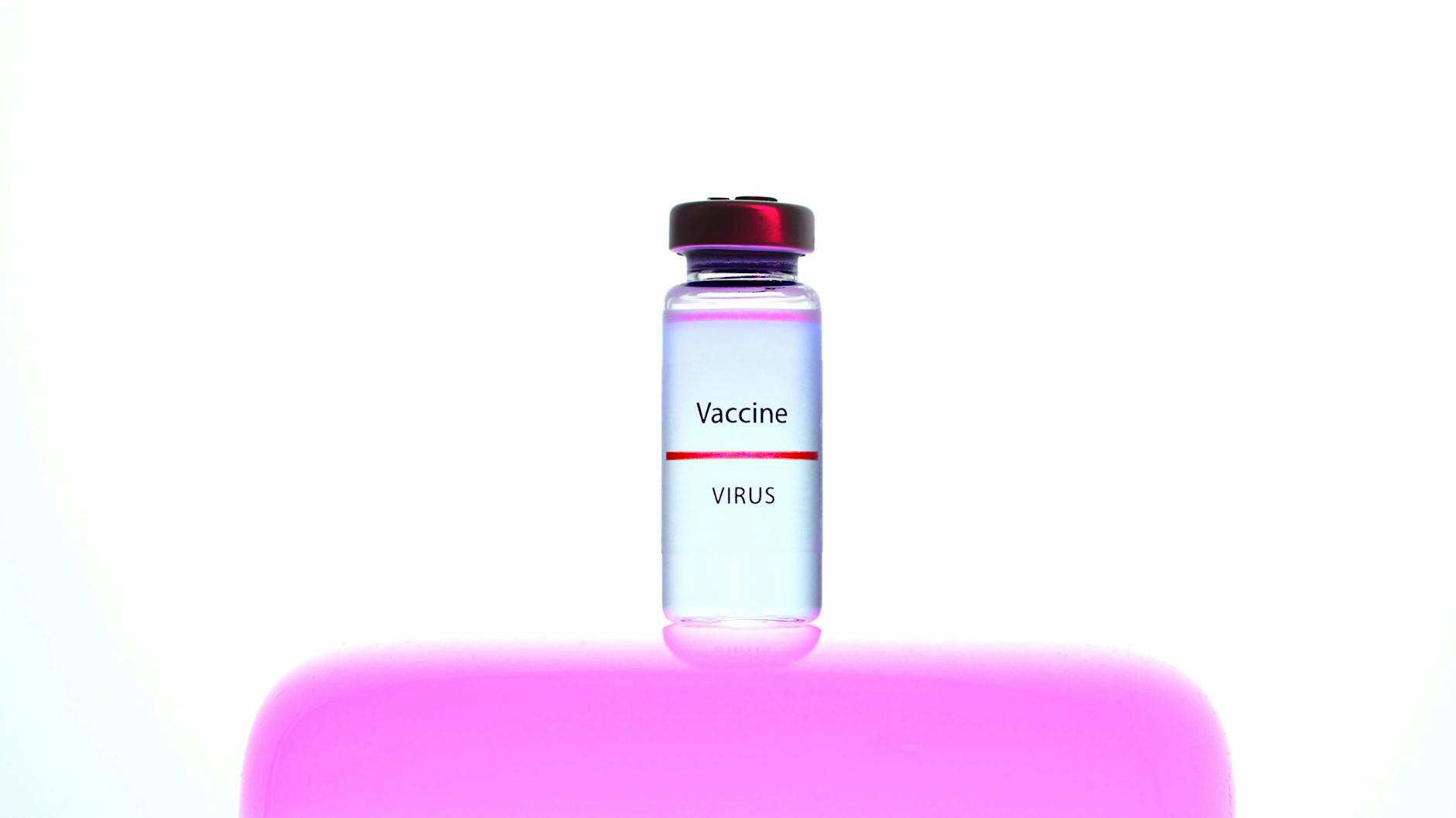 A vaccine vial against a vibrant pink and white background, symbolizing healthcare and medicine. - probiotics spring immunity