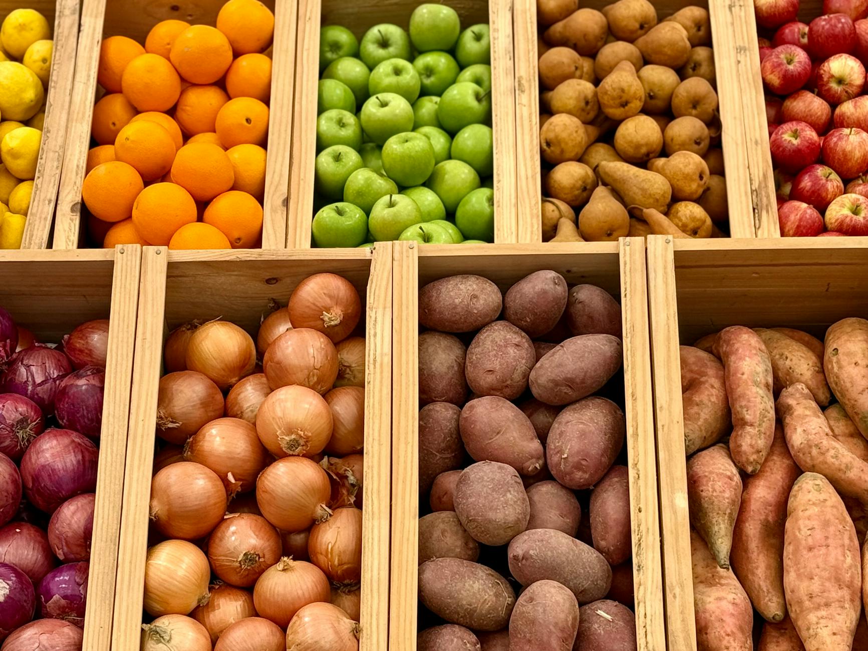 Vibrant assortment of fruits and vegetables at Ascot Vale market, Victoria, Australia. - winter produce reset
