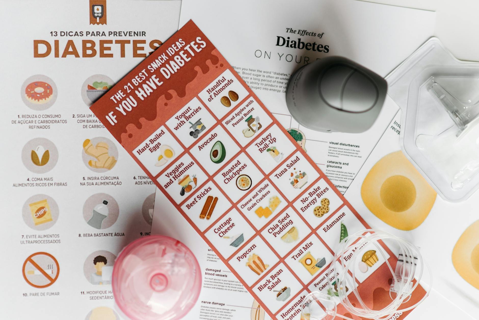 Pamphlets featuring healthy snack choices and diabetes prevention tips. - hiking nutrition tips