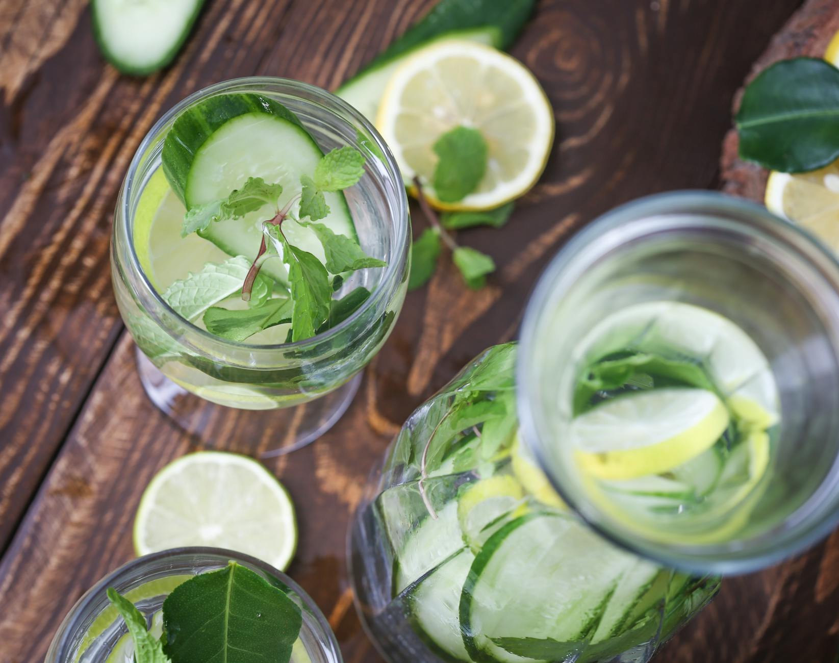 Top view of lemon cucumber water with mint, perfect for detox and hydration. - spring detox plan