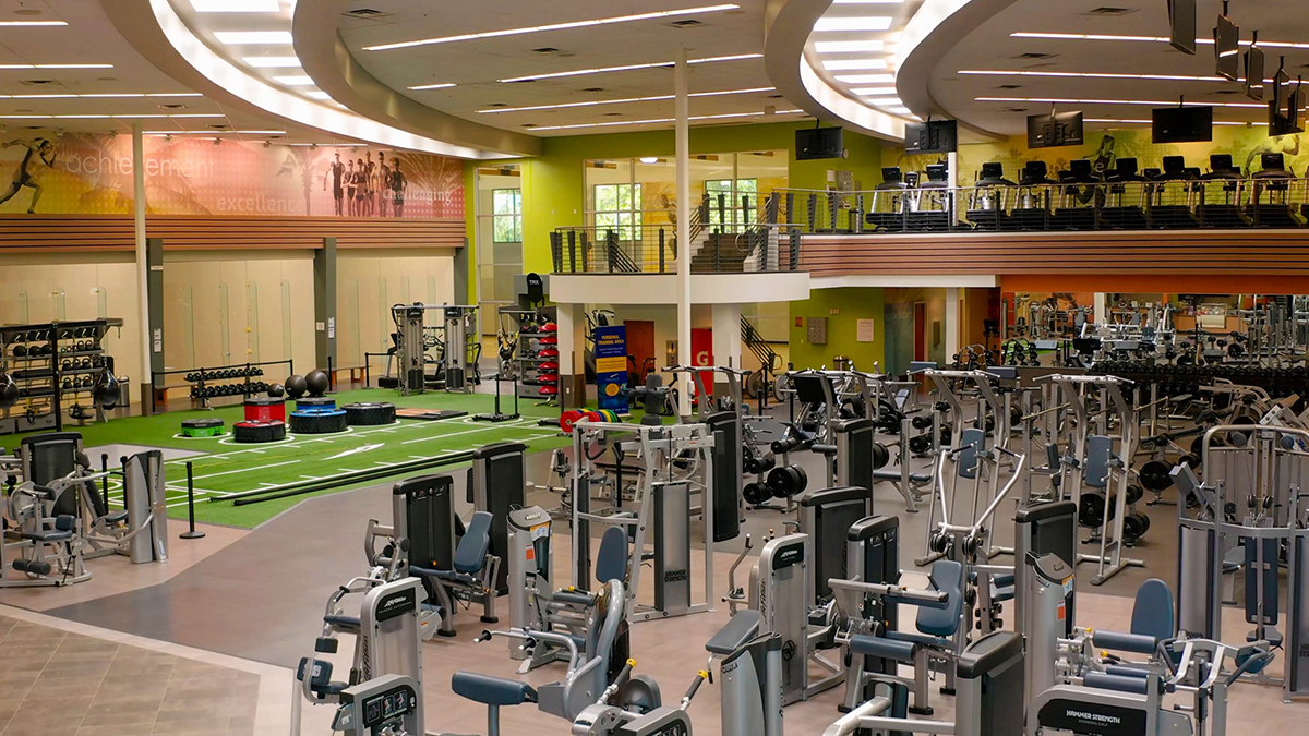 Interior of an LA Fitness gym showcasing the variety of workout areas