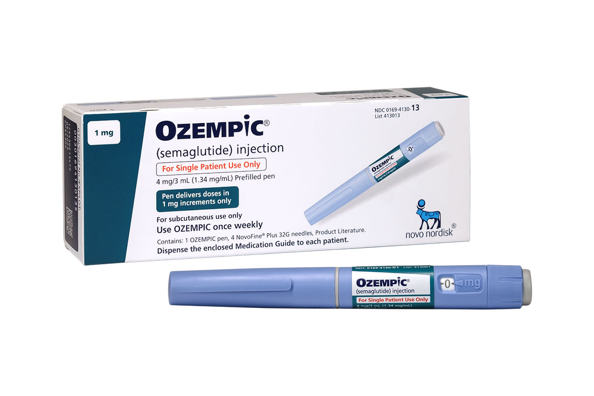 Ozempic package and pen injector