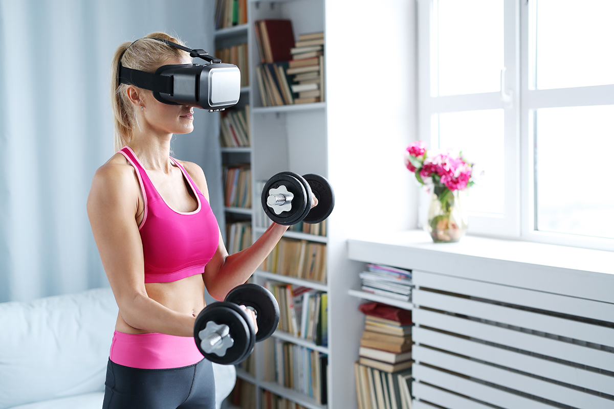 A person using a VR headset for a workout