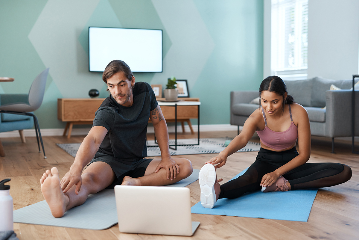 A diverse group of people participating in online fitness classes