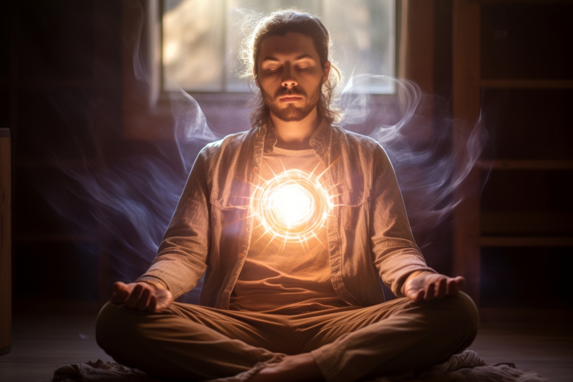 Person experiencing bliss during deep meditation, highlighting the transcendental feelings associated with meditation